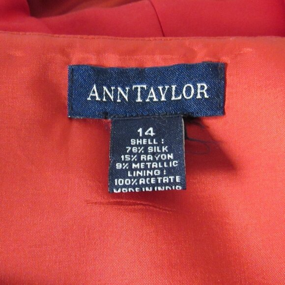 Ann Taylor Red Silk Top with Gold Embroidery Size 14 - Picture 2 of 14